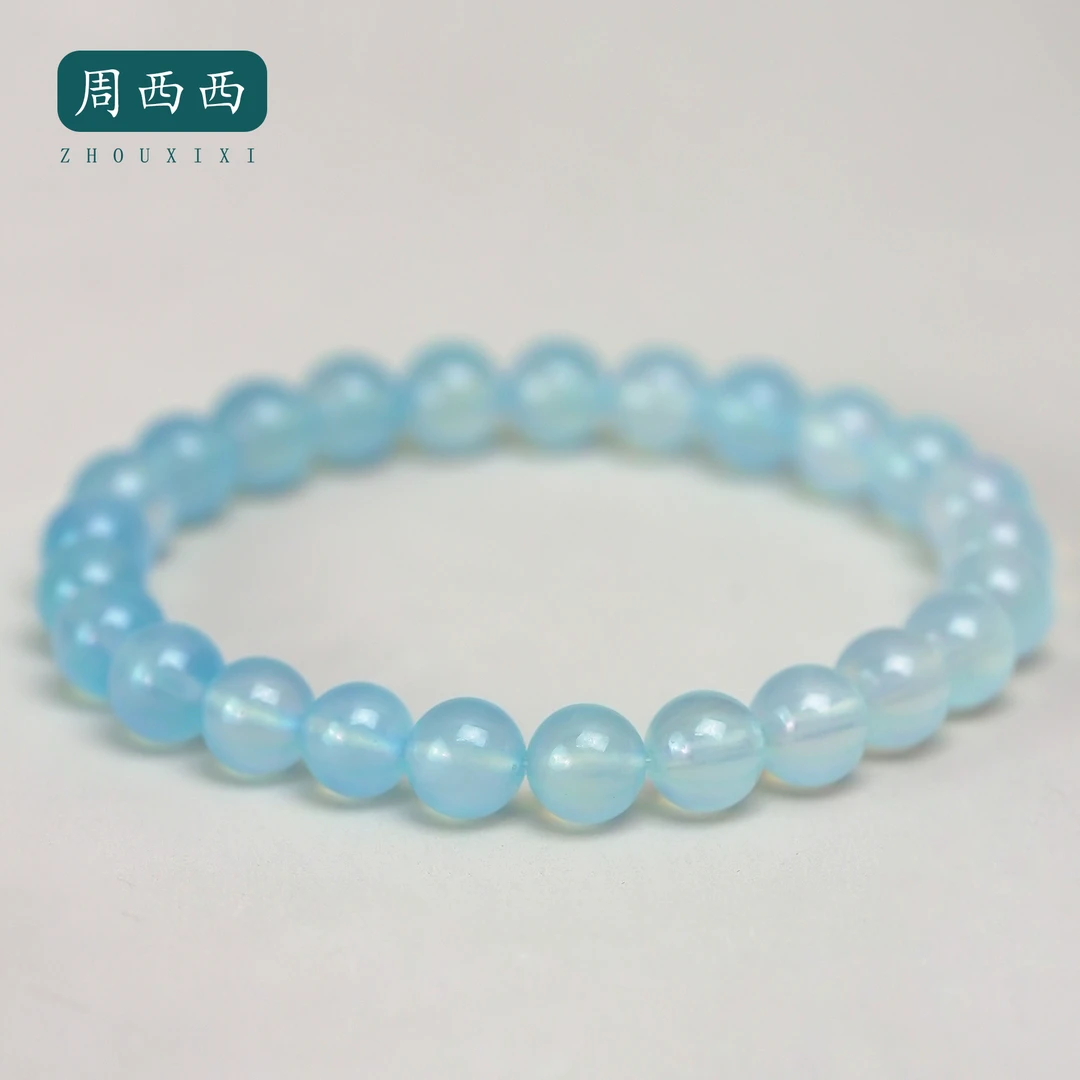 周西西精美珠宝海蓝宝渐变手串7.5mm蓝色轻奢百搭多样性发货15187