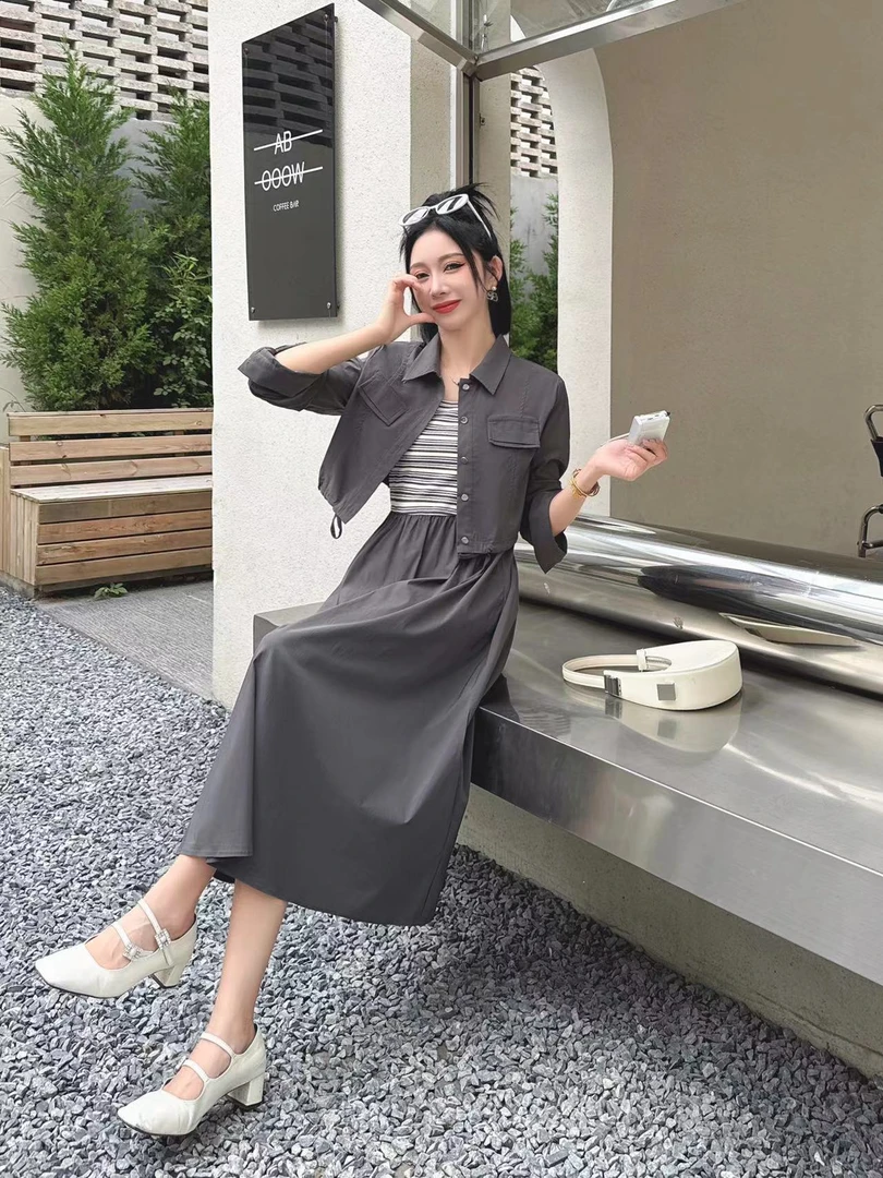 【两件套】早秋新款连衣裙休闲套装显瘦气质时尚百搭收腰秋季长袖