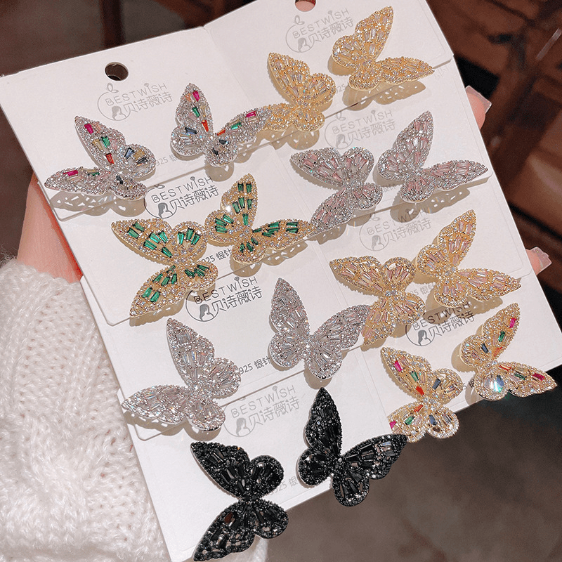 铜合金耳饰 蝴蝶耳环新款潮气质耳饰高级感轻奢闪钻F006