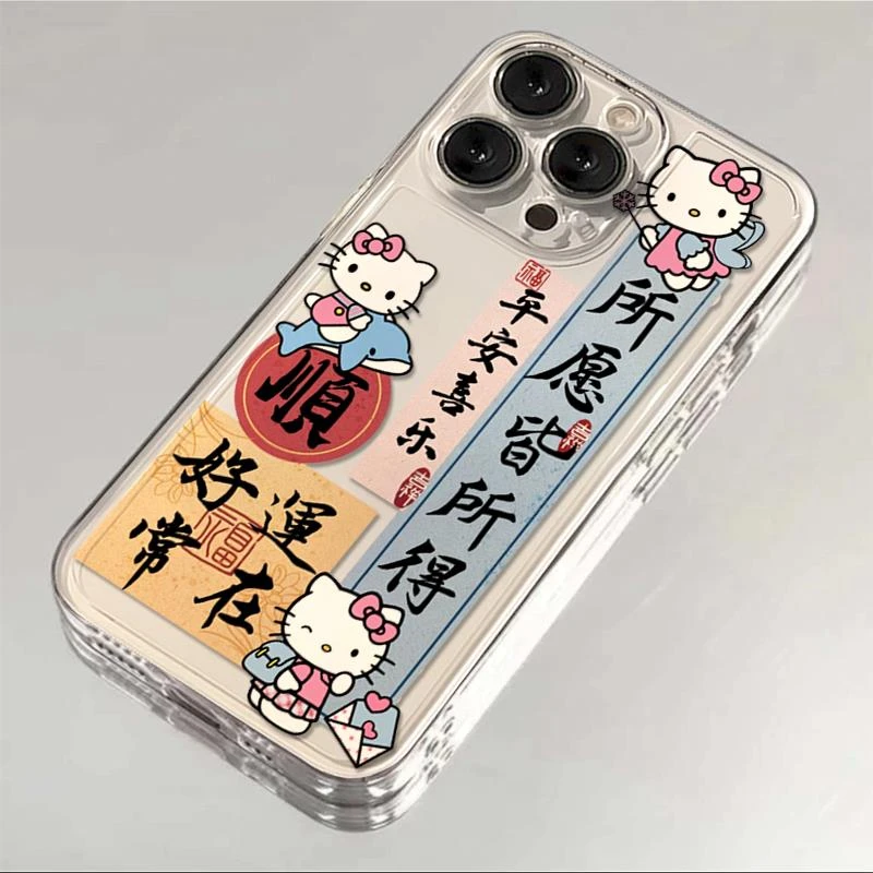 国风凯蒂猫适配苹果15手机壳iPhone14透明保护套13软12防摔11网红