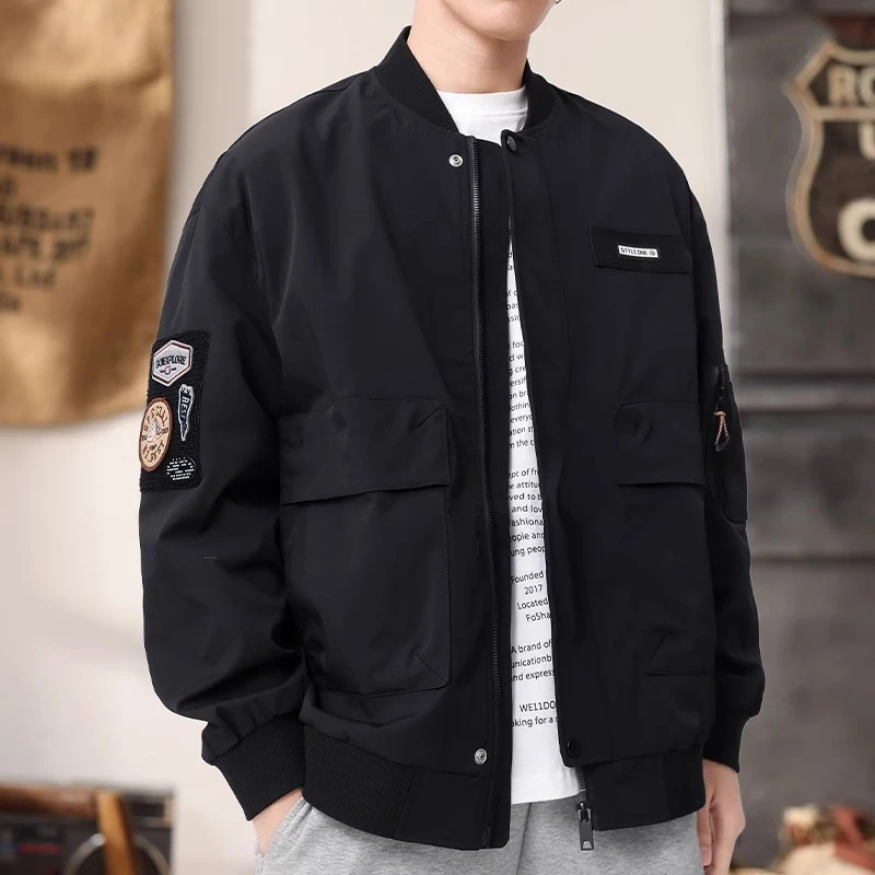 棒球领夹克衣服男士春秋季工装大码机车服飞行员茄克休闲外套男款