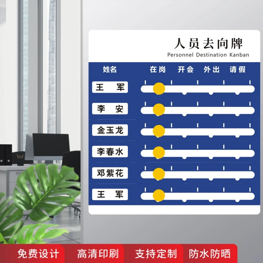 亚克力工作人员去向牌定制员工岗位牌在岗指示牌状态牌可更换姓名