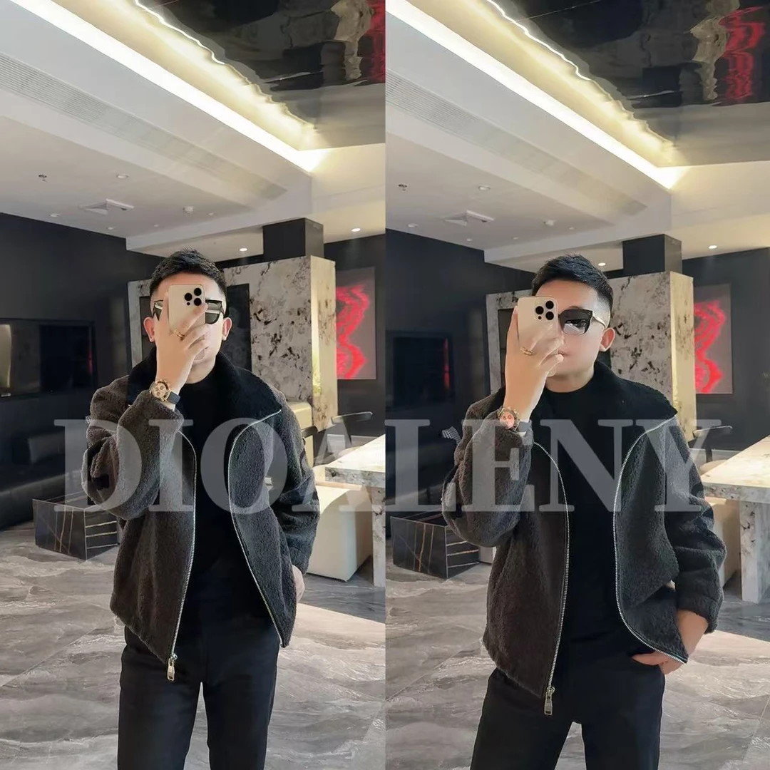 【帅老板】029冬季轻奢百分百羊毛夹克拼接羊皮百搭翻领羊毛外套