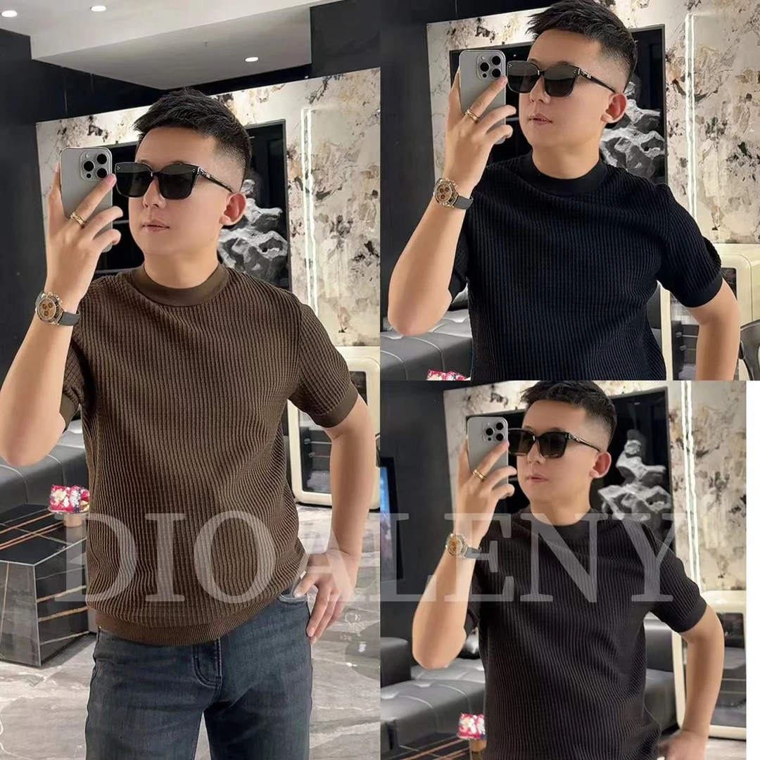 【帅老板】601秋冬新款轻奢男士T恤华夫格休闲百搭针织短袖