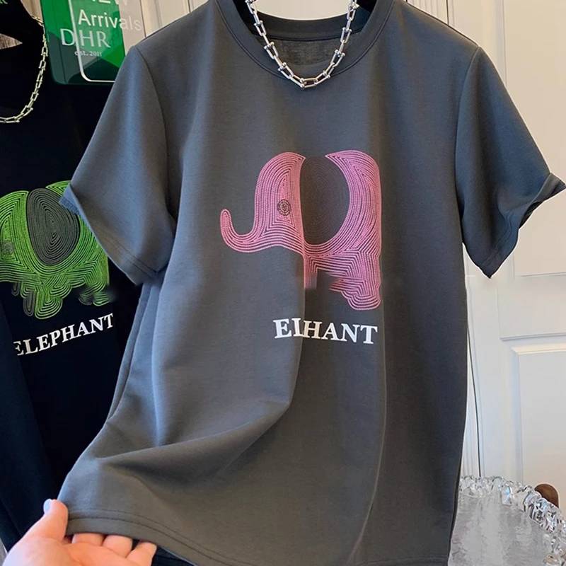 大象短袖T恤女2025夏装新款港味chic上衣打底衫棉设计感小众t恤