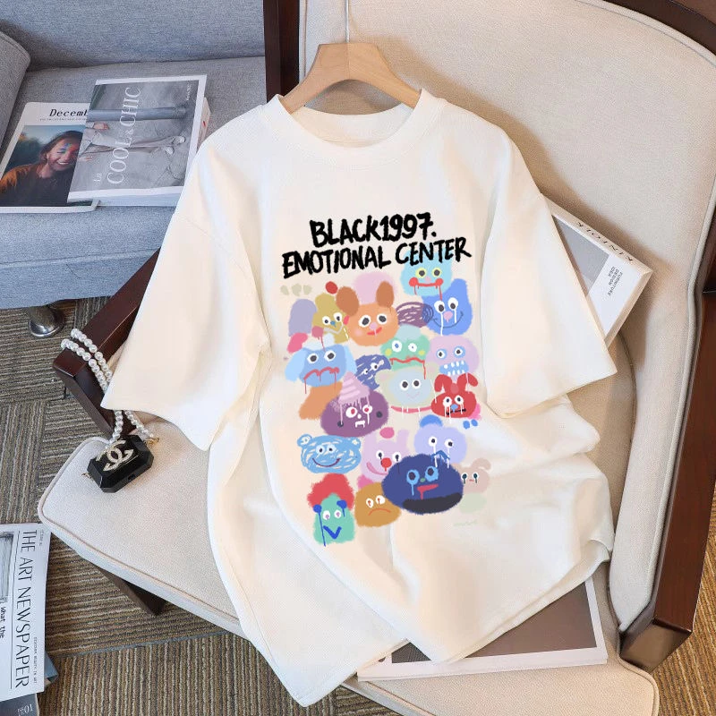 2025新款爆款多巴胺穿搭白色短袖t恤女夏季宽松大码体恤半袖上衣