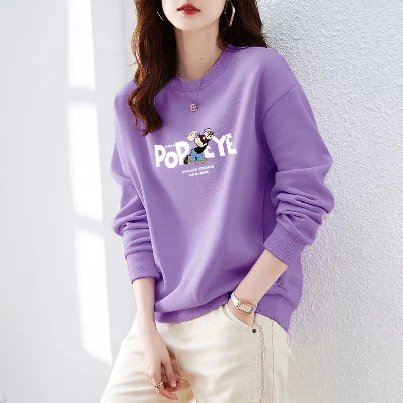 正品棉加厚加绒卫衣女春秋季宽松韩版时尚长袖上衣紫色女秋冬装潮