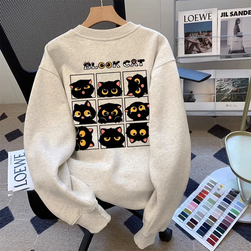 美式复古灰色卫衣女秋冬加绒2025新款爆款慵懒风减龄宽松圆领加厚