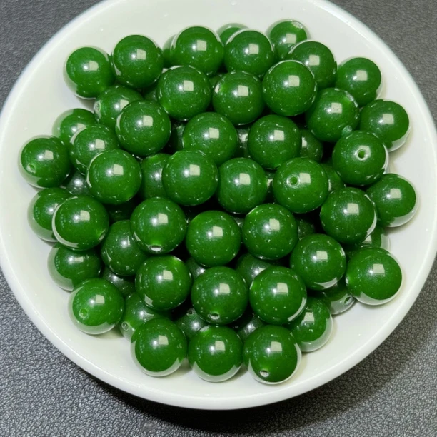 散珠天然和田碧玉 12mm 20颗（赠弹力绳）E003