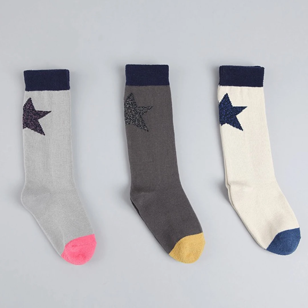 冬季儿童绒绒中筒小童袜子堆堆袜加厚/中筒-亮丝五角星