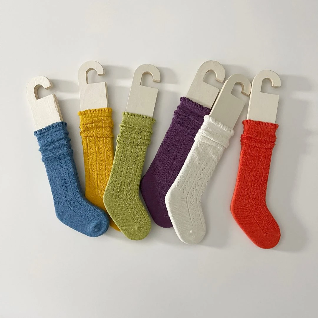 2025春夏季夏天女童镂空网眼ins薄款袜子纯棉中筒-彩色移圈中筒袜