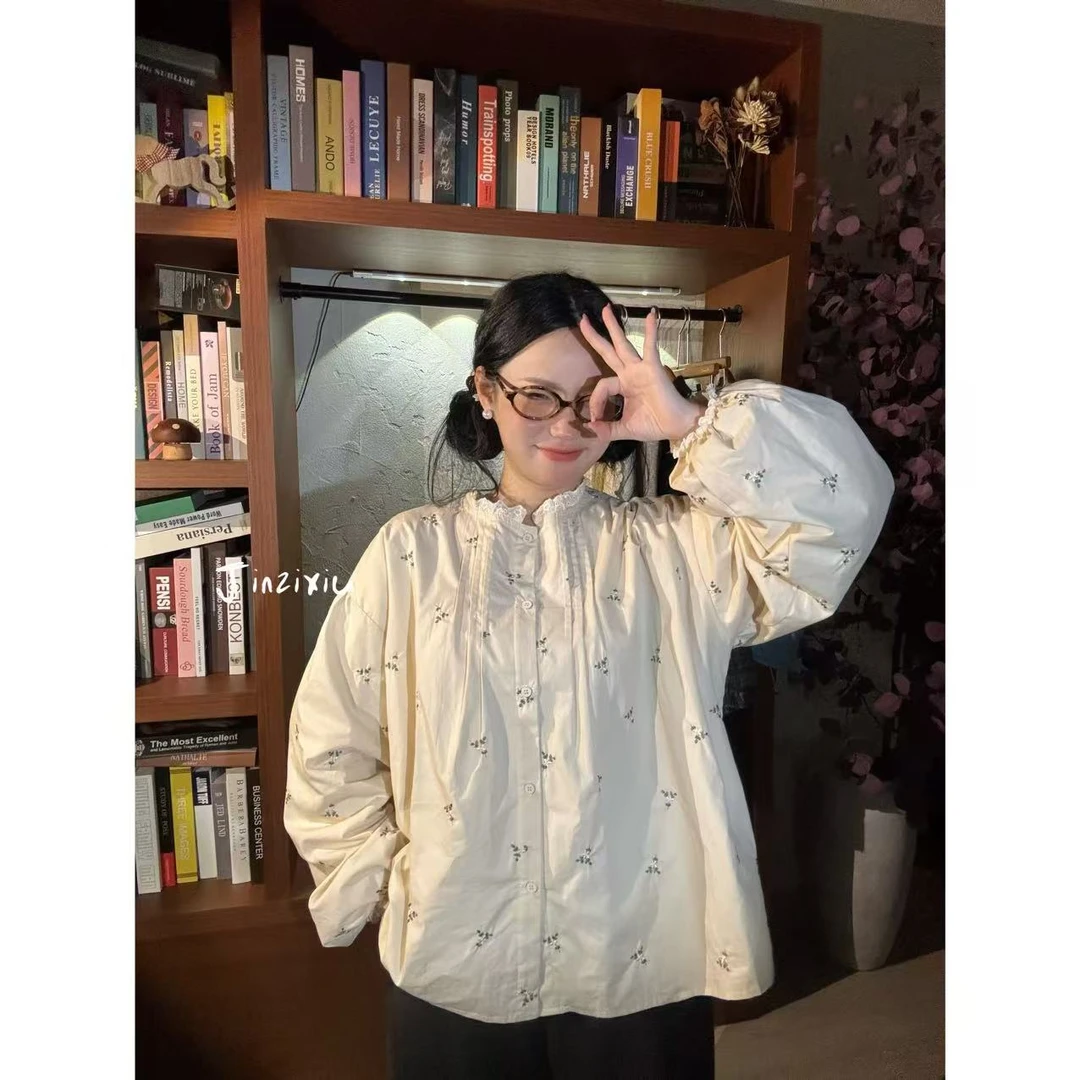 【粉丝福利】• 花艺 • 复古小众衬衫重工刺绣边长袖碎花衬衣