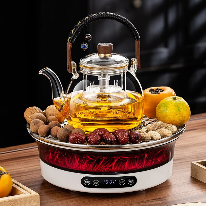 仿3D火焰新款冬日围炉煮茶室内烤火果枣玻璃壶煮茶器网红插电茶炉