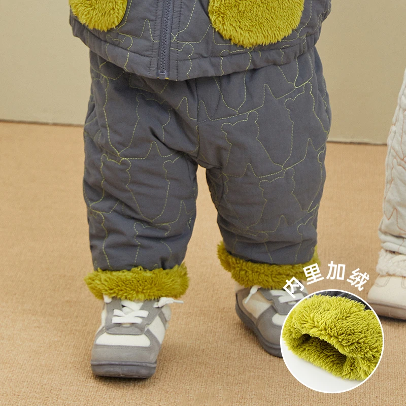 papa爬爬冬季新款男女宝宝夹棉裤子婴儿加厚大屁屁裤外出保暖可爱