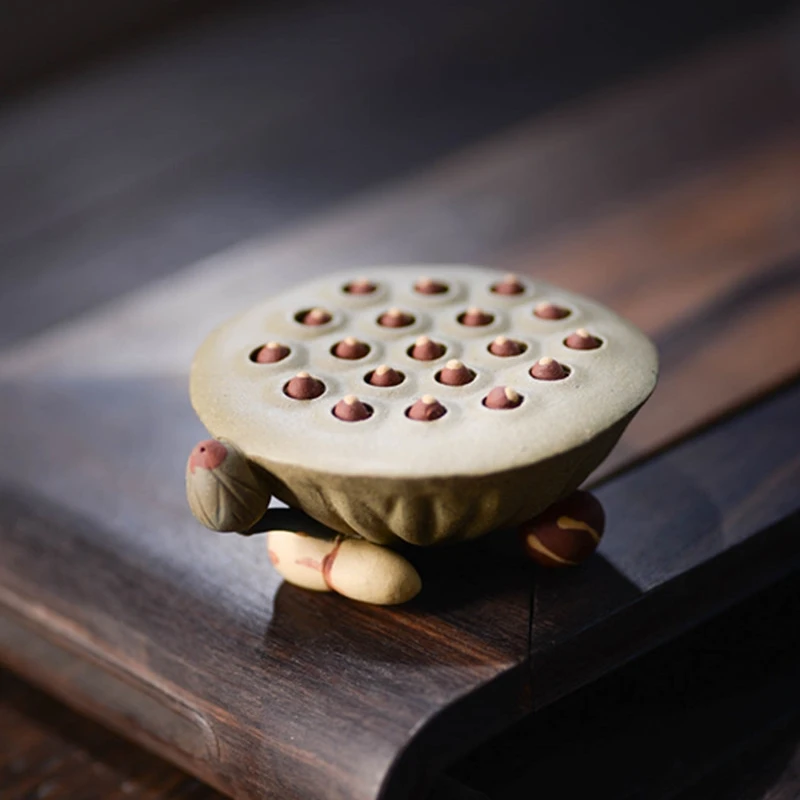 紫砂陶瓷茶宠创意盖托莲蓬可养茶桌摆件茶玩茶具配件雕塑工艺品