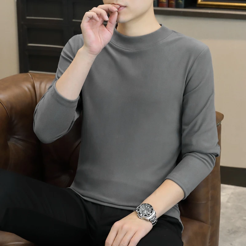 仿德绒打底衫男士春秋装新款圆领长袖T恤男装潮牌内搭保暖秋衣服