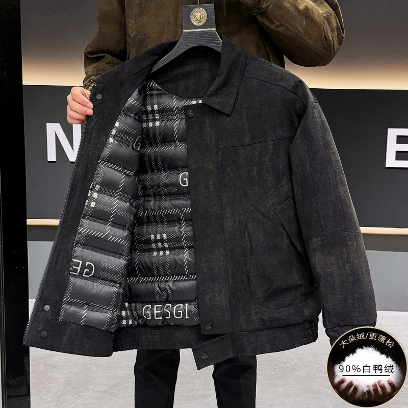 翻领羽绒服男装秋冬季蓬松白鸭绒夹克男士新款潮牌爆款保暖厚外套
