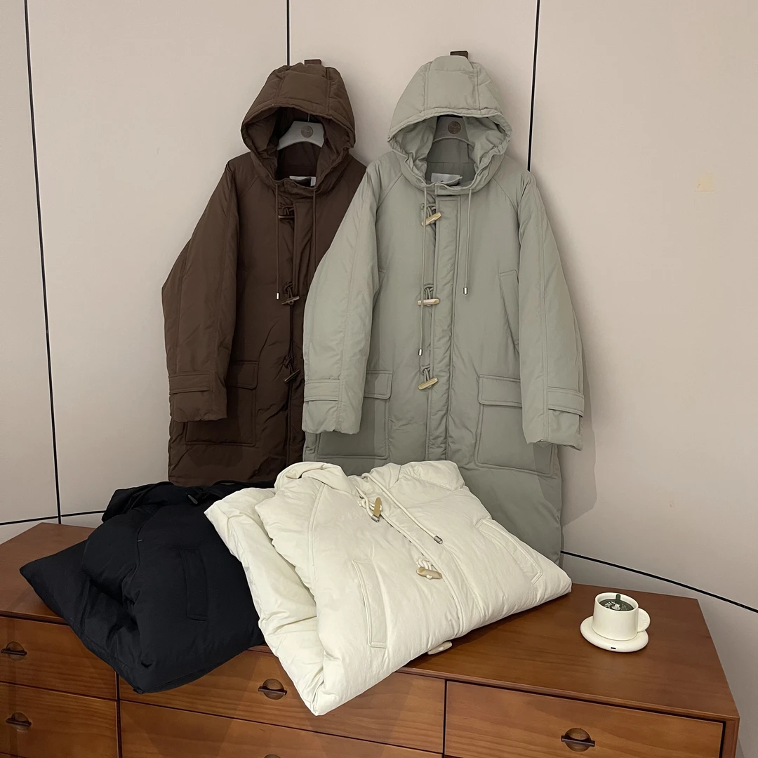 新款气质休闲韩版简约纯色连帽长袖羽绒服24PD036