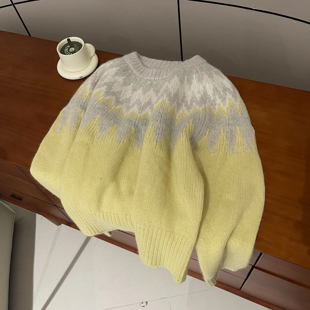 掉毛慎拍新款气质休闲韩版简约圆领长袖撞色套头毛衣Z236063