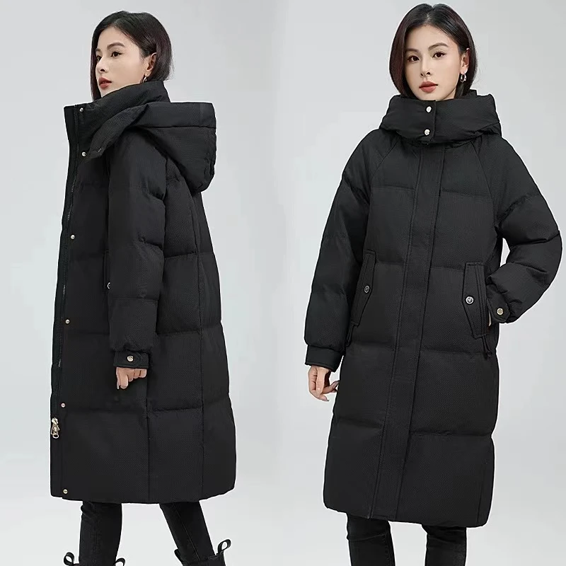 女冬季新款中长款可拆卸帽防风保暖时尚洋气厚外套