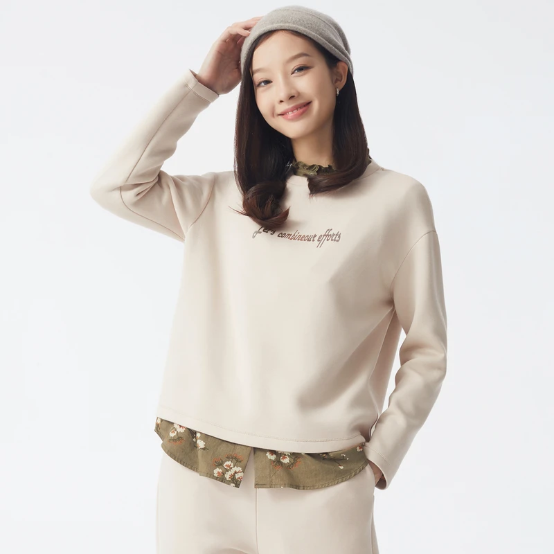 布景卫衣女春季新品商场同款休闲保暖圆领上衣BW14VY1453