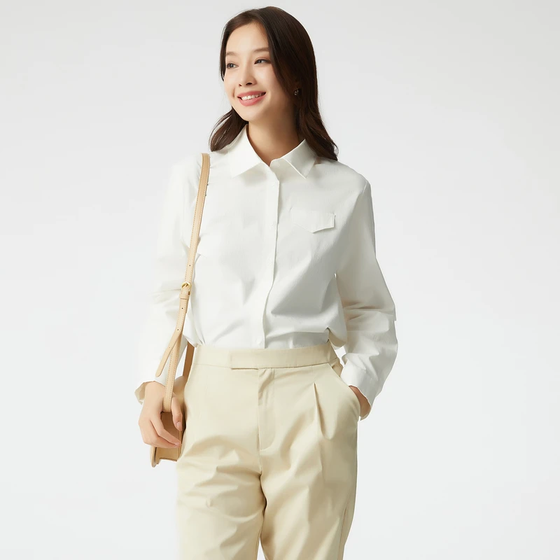 布景衬衫女秋季新款白色休闲简约长袖上衣BW23CM3910