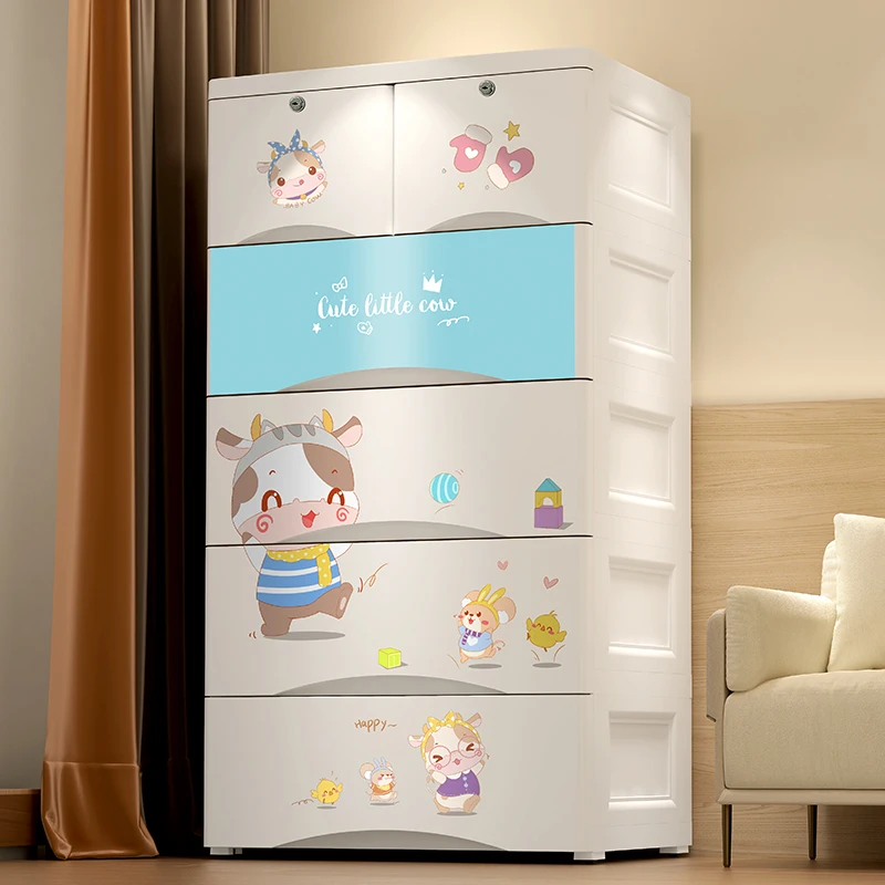 卡通收纳柜抽屉夹缝宝宝衣柜多层简易塑料储物柜衣服收纳箱家用