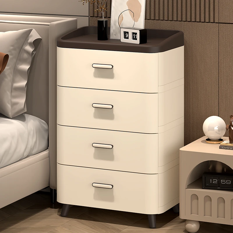 塑料床头收纳柜抽屉式家用卧室床边储物柜奶油风夹缝加厚置物柜子