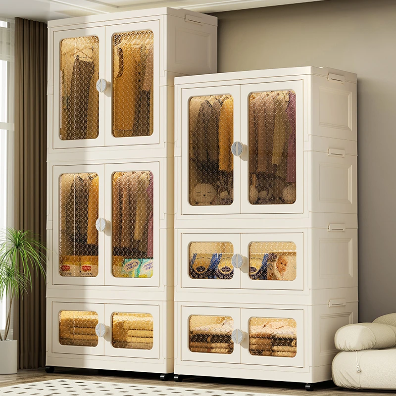 免安装双开门家用带门置物柜子衣柜大容量儿童衣橱衣服整理箱塑料