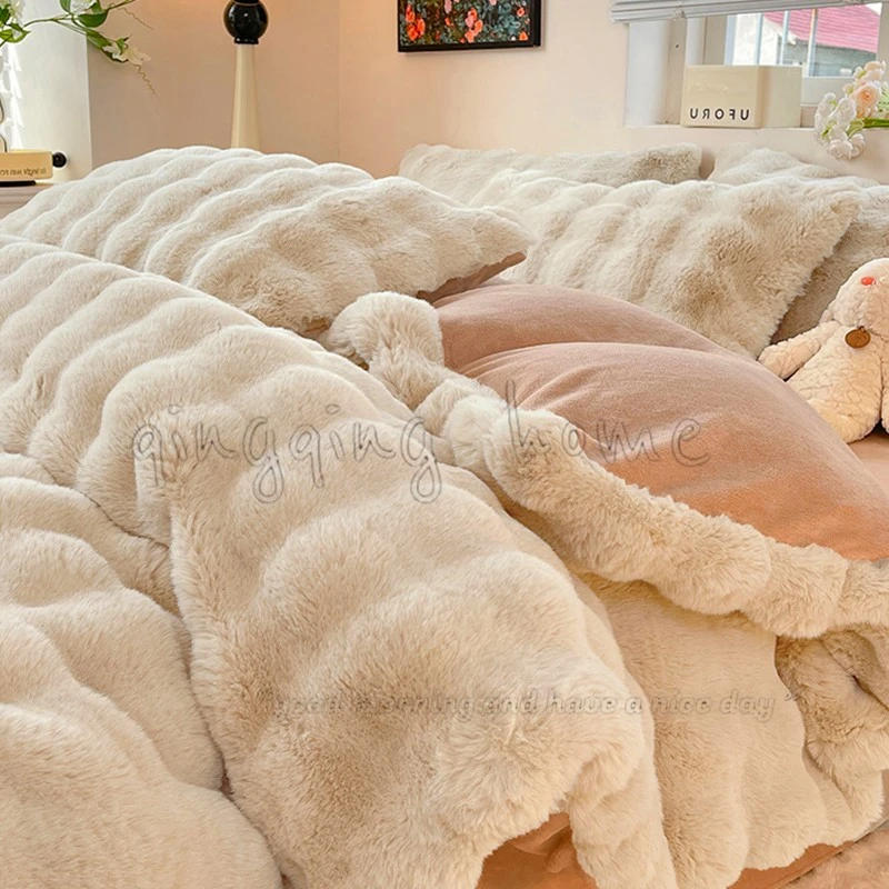 高端公主风加厚牛奶绒四件套冬季加绒保暖珊瑚绒法兰绒被套三件套