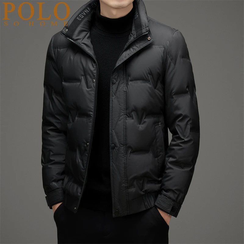 保罗羽绒服男士2024冬季轻薄保暖白鸭绒上衣休闲立领夹克外套男款