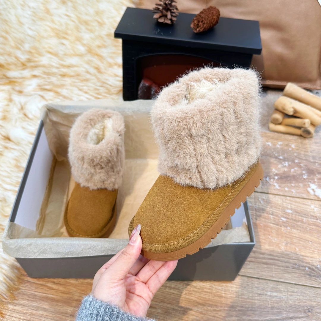 真皮女童雪地靴2024冬季新款宝宝翻毛加厚棉鞋洋气保暖棉靴1035