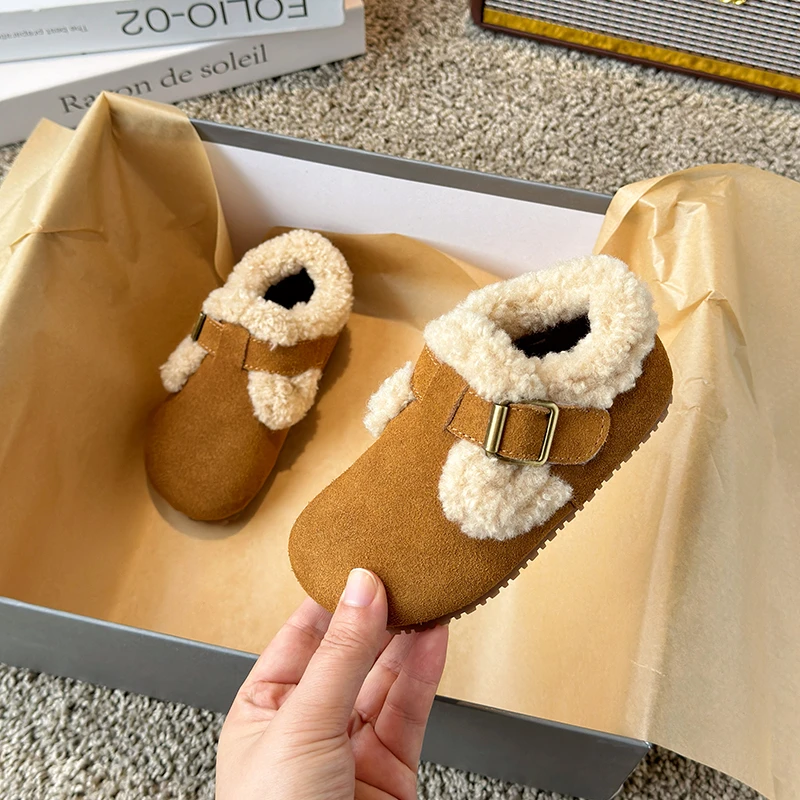 勃肯鞋秋冬季儿童皮鞋ol2024秋冬新款加绒款男女童复古毛毛鞋1025