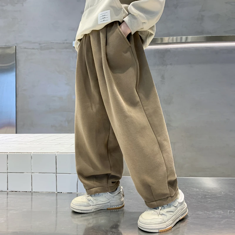 男童加绒裤子秋冬款儿童装韩范冬季加厚一体绒休闲裤大童男孩冬装