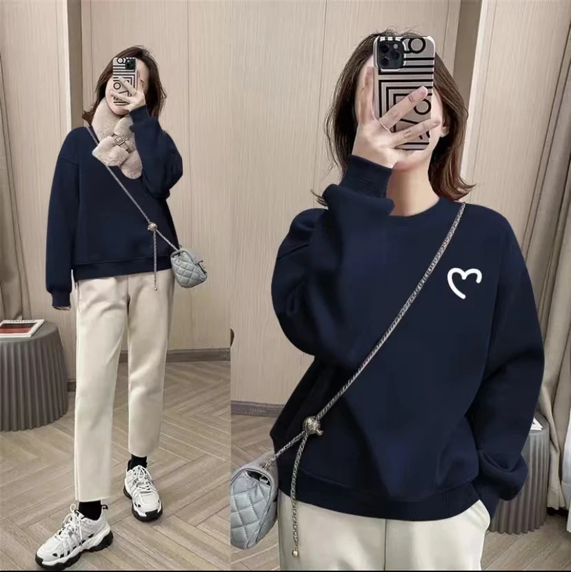 2024春冬新款圆领印花黑白色休闲时尚百搭男女同款卫衣——黑心白心