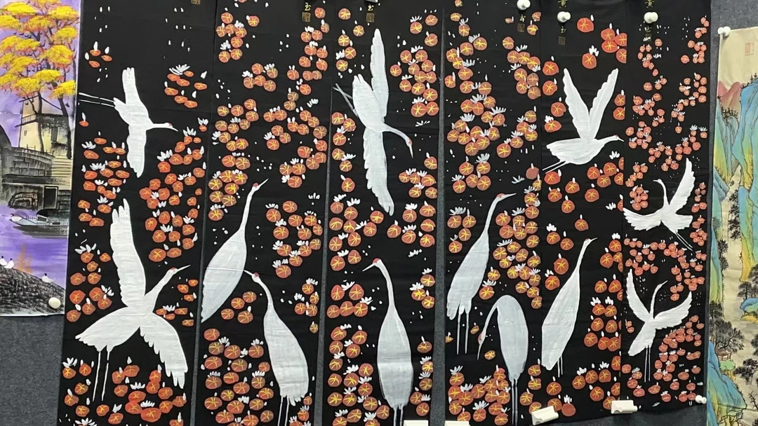 【弘艺】 黑底鹤八条屛  照片