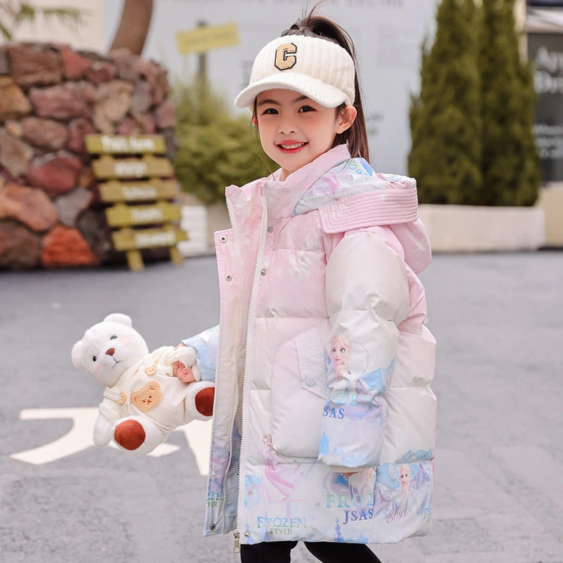 波司豋2023新款儿童羽绒服女童中长款洋气免洗小童加厚白鸭绒女宝
