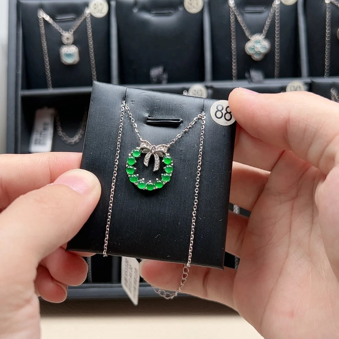 翡翠手链银S925镶嵌天然翡翠A货