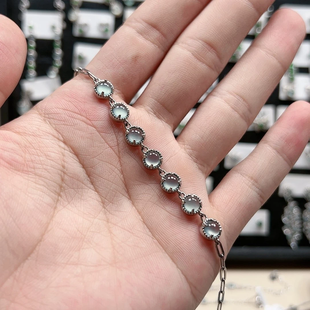 翡翠手链银S925镶嵌天然翡翠A货