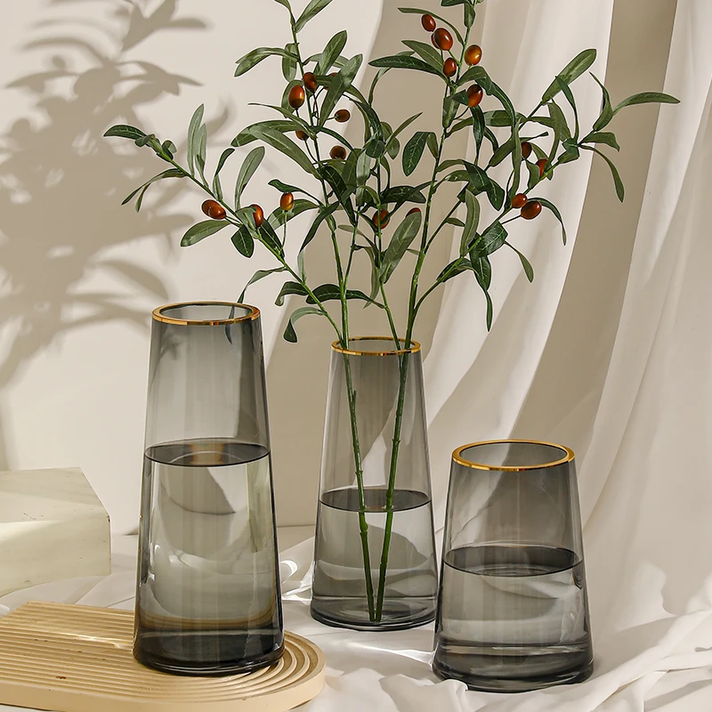 轻奢玻璃高档花瓶客厅插花瓶办公室干花餐桌奢华高端摆设