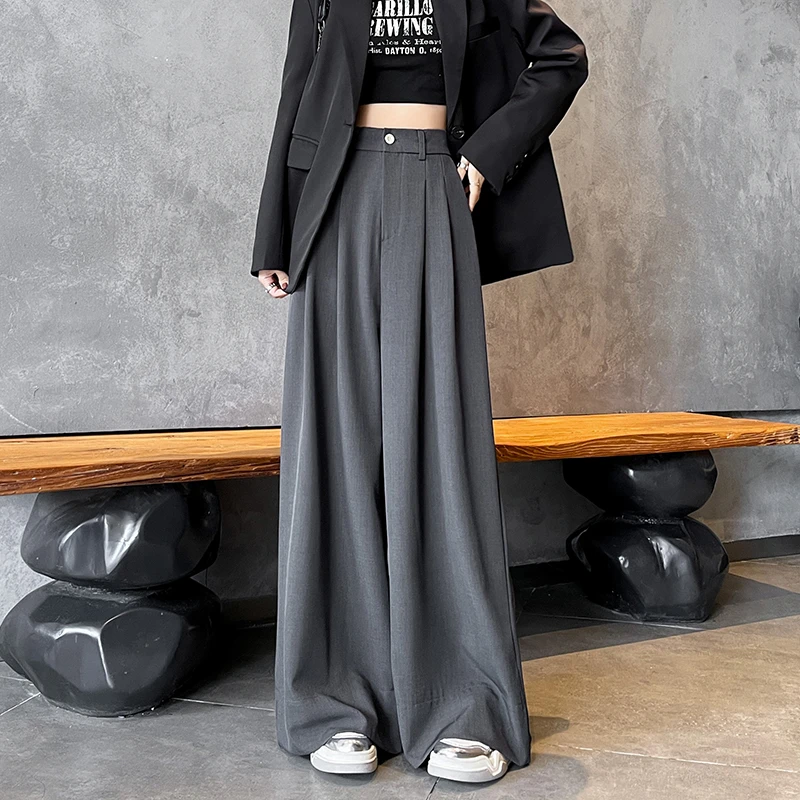 高级感灰色西装裤女春秋2025新款裤子高腰显瘦直筒休闲垂感阔腿裤