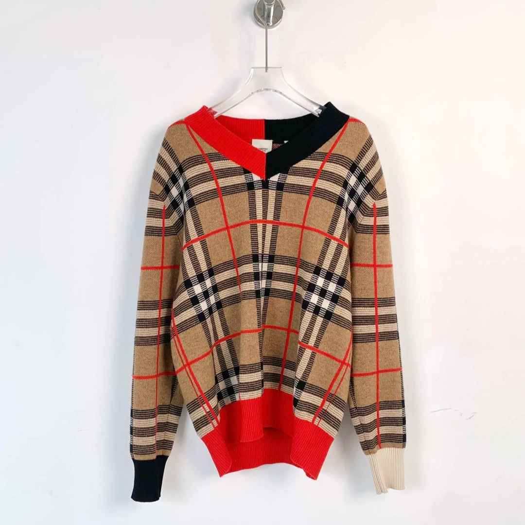 全新带吊牌 002269 Burberry 博柏利 美利奴羊毛经典格纹毛衣 S码