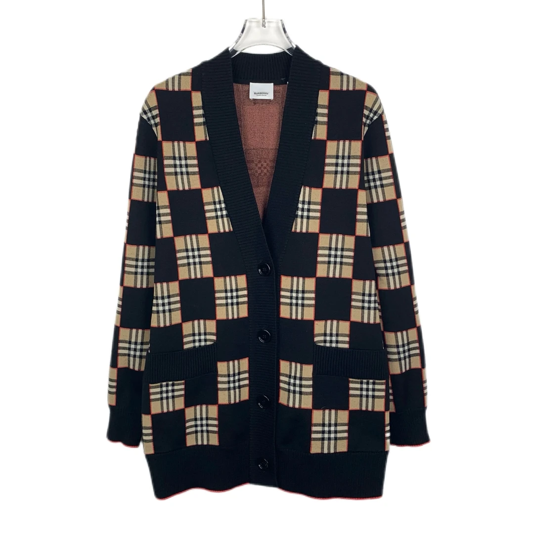 99新 HM 014827 9K Burberry 博柏利 格纹设计羊毛针织开衫 S码