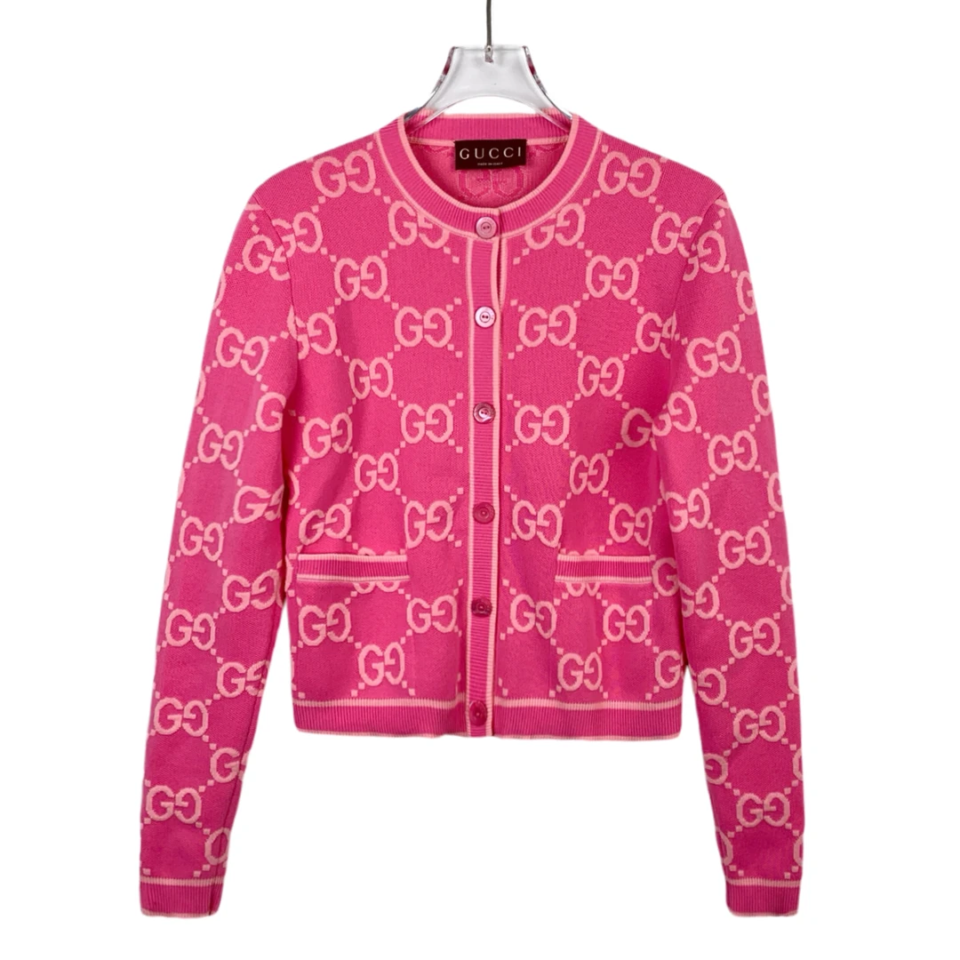 H9483 Gucci 古驰 24款 粉色双G满印针织开衫 XS码