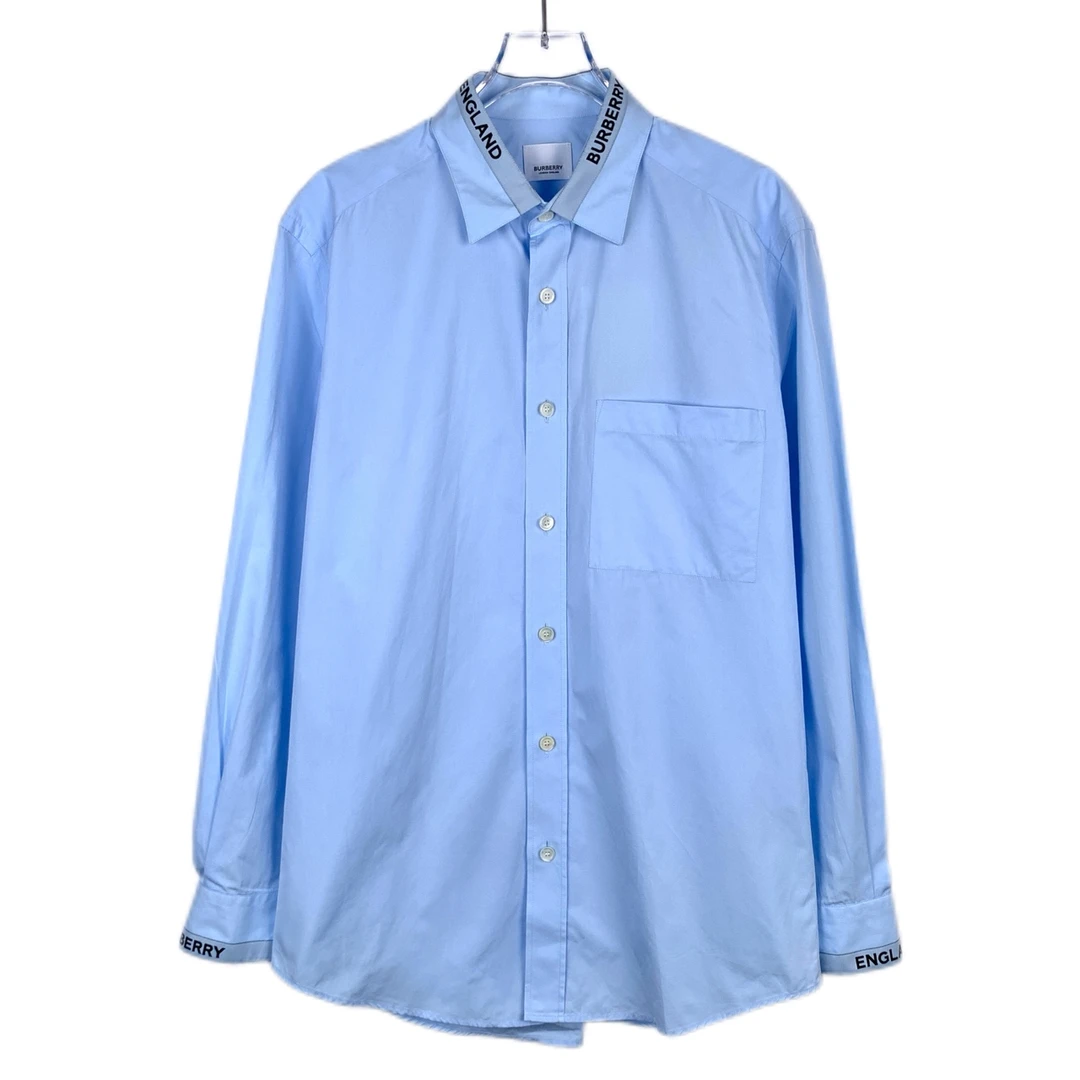 99新 011270 Burberry bbr 博柏利 logo字母饰边蓝色长袖衬衫 S码