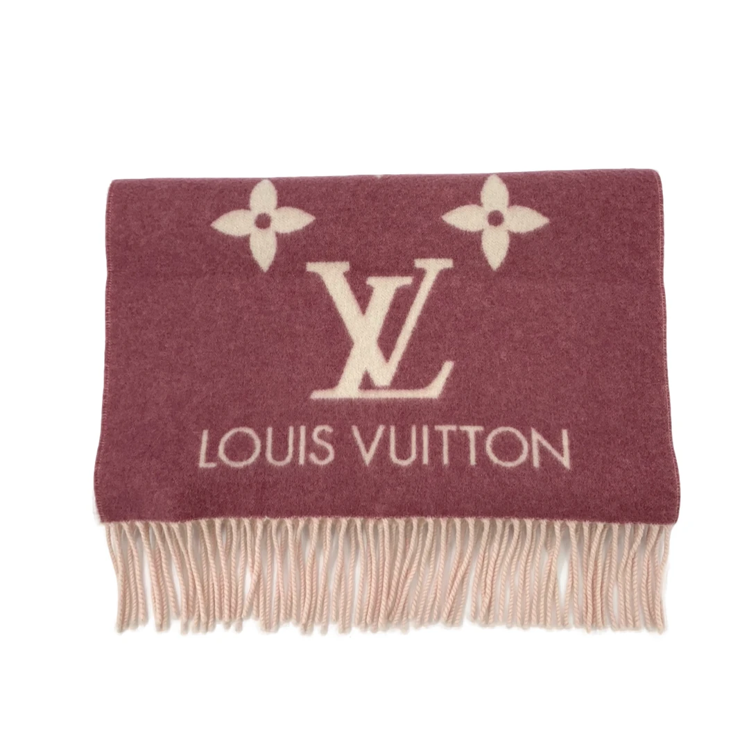 99新 017652 Louis Vuitton Lv 路易威登 logo老花粉色流苏围巾