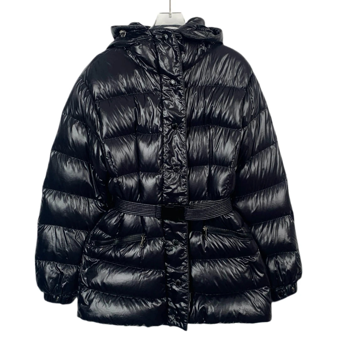 99新 H9074 Moncler 蒙口Ilur黑色亮面收腰款连帽羽绒服 1码 S码