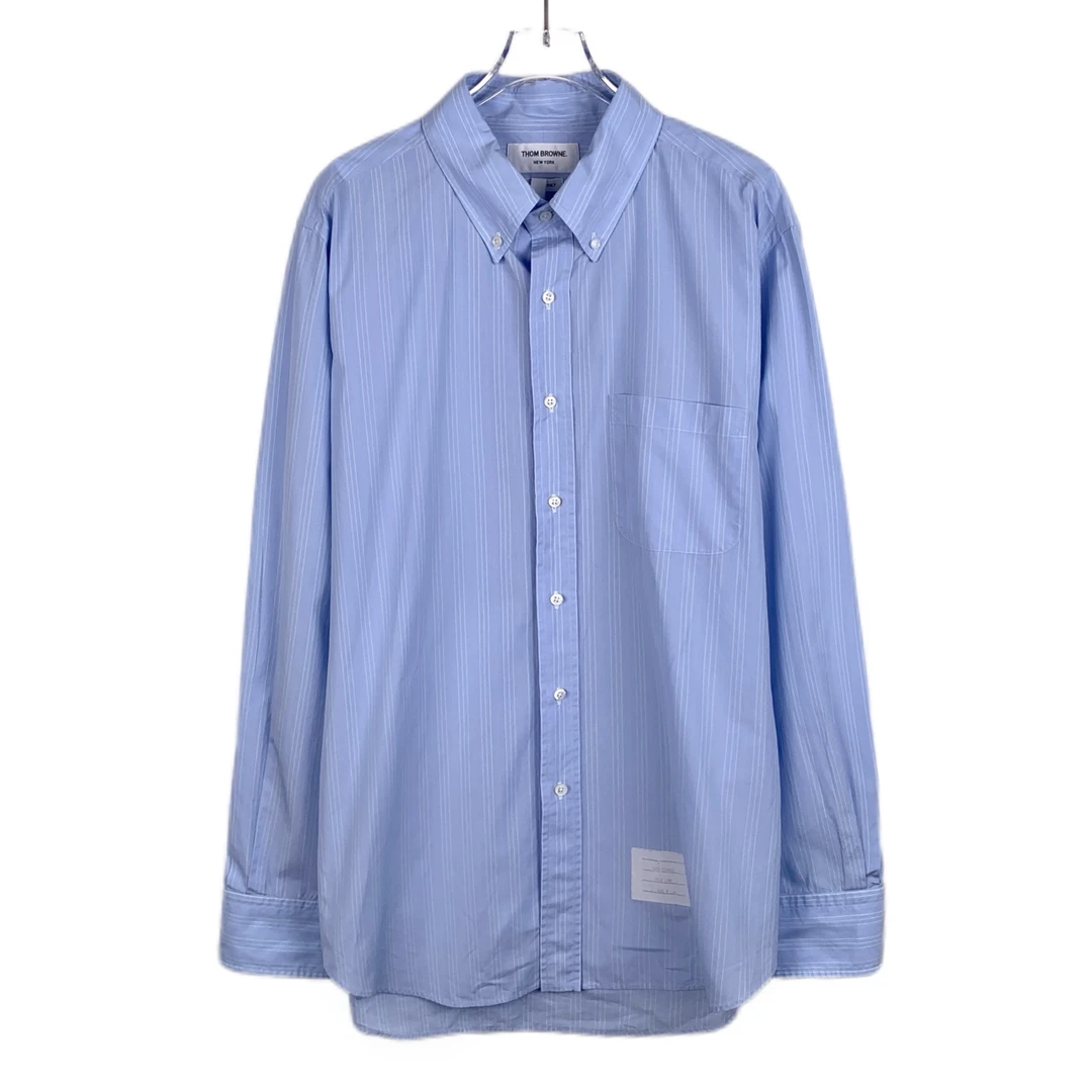 95新 013096 Thom Browne tb 条纹设计翻领蓝色棉质长袖衬衫 L码