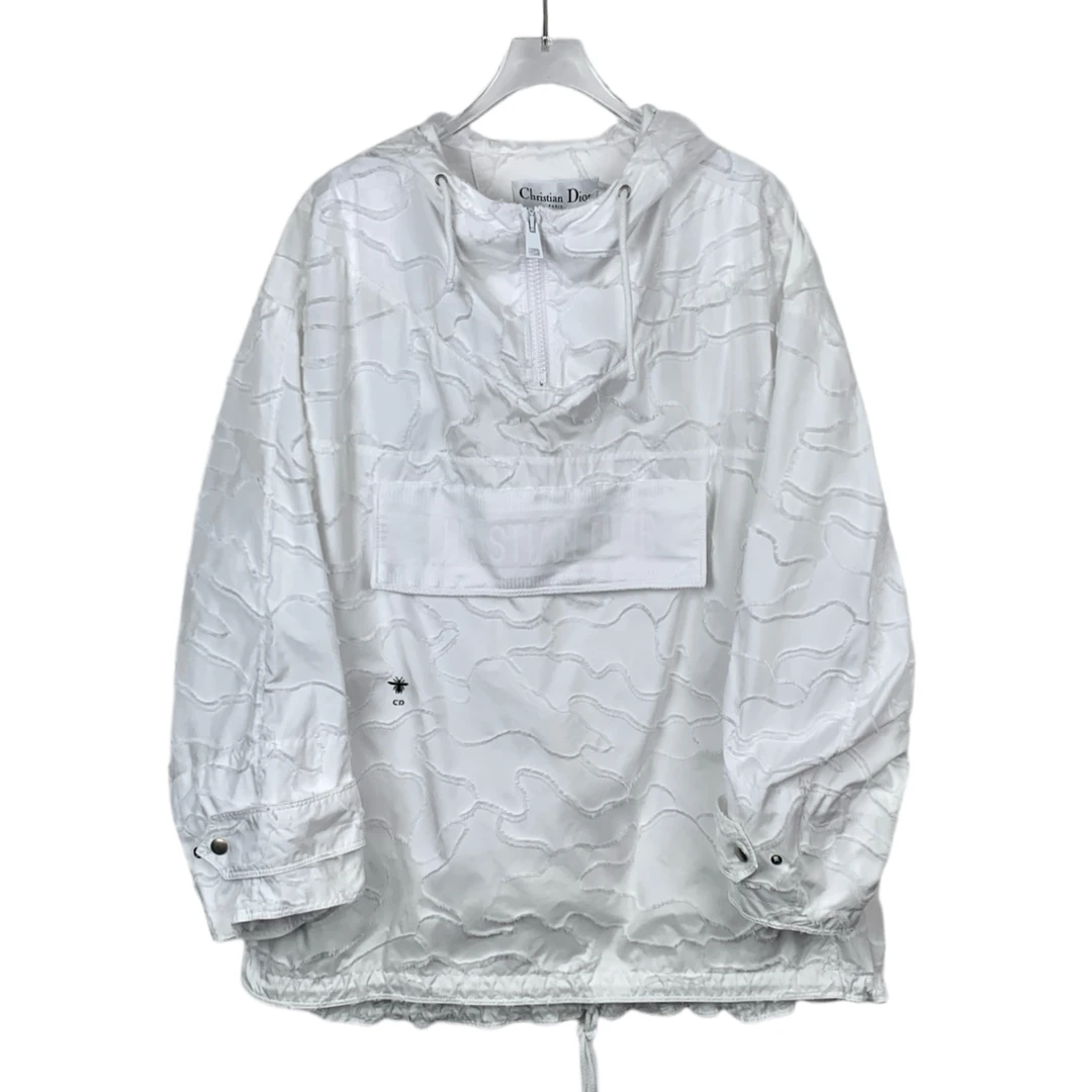 H9168 Christian Dior 迪奥白色蜜蜂刺绣流苏连帽冲锋衣外套XS码