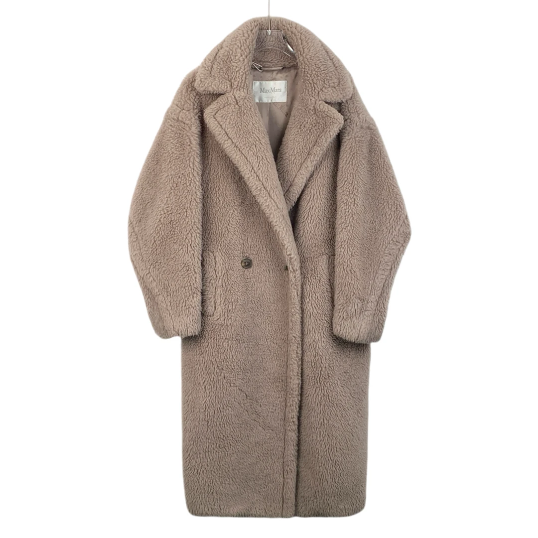 99新 MaxMara H11573 棕色泰迪羊驼毛翻领双排扣大衣外套 S